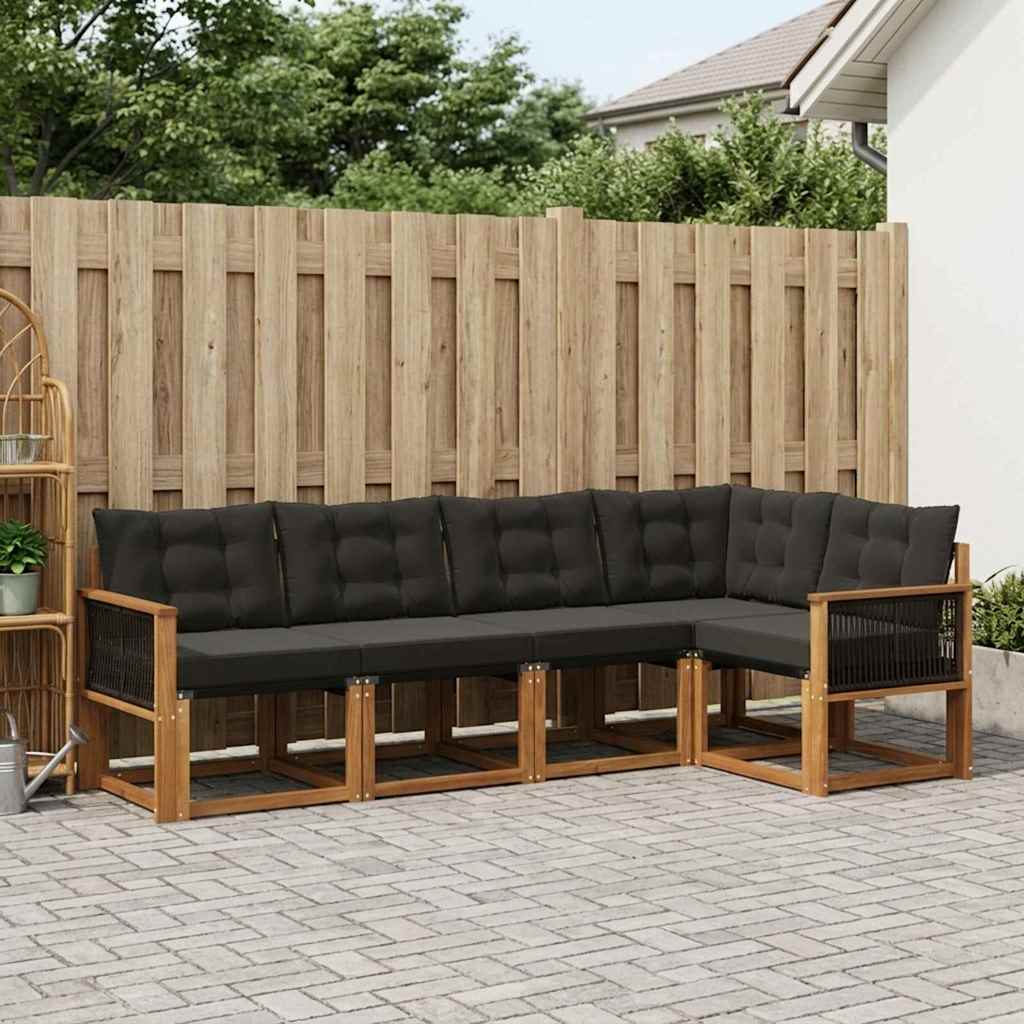 Set di divani da esterno con cuscino 5 pcs Naturale e Nero | homemem39