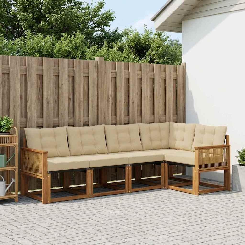Set di divani da esterno con cuscino 5 pcs Naturale e Beige | homemem39