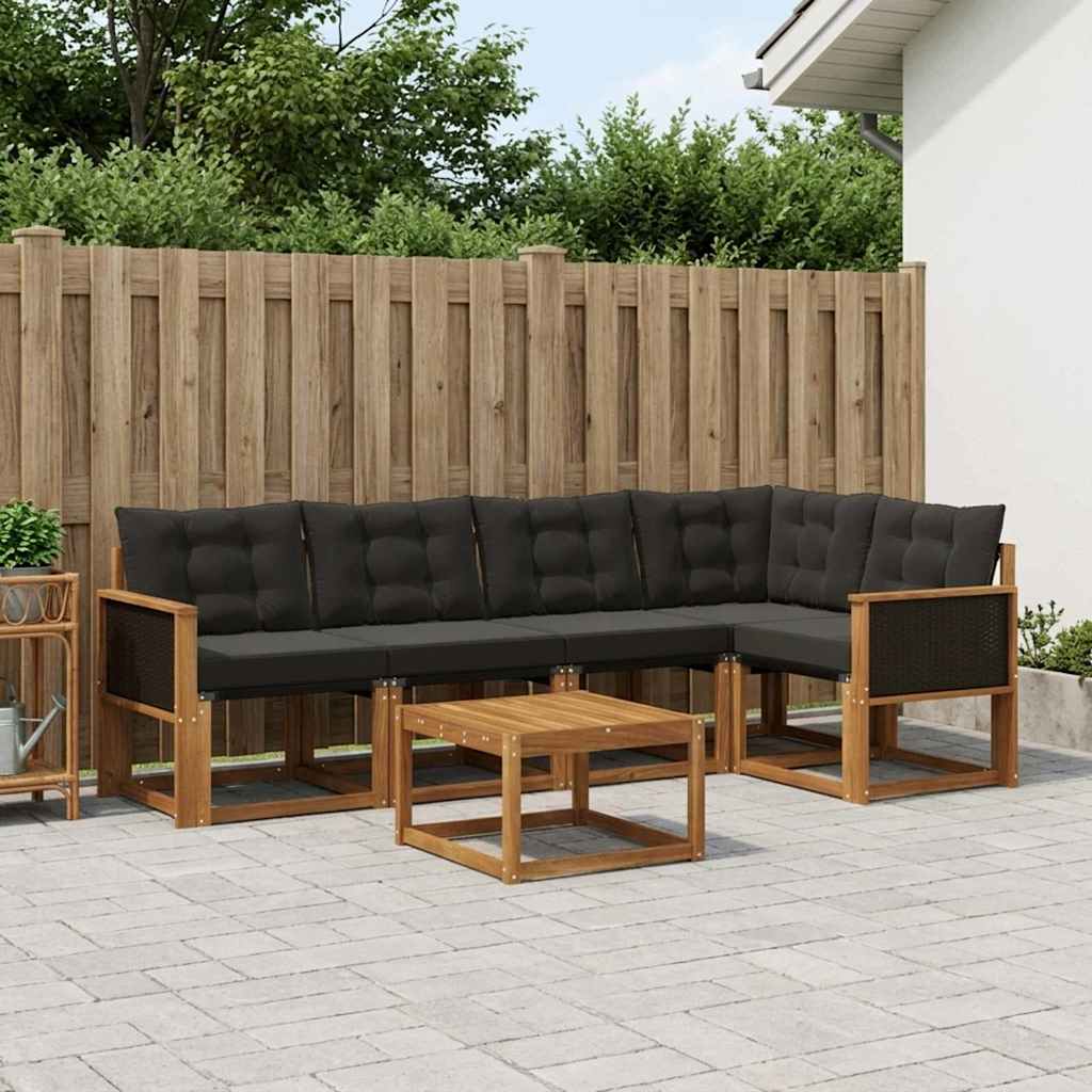 Set di divani da esterno con cuscino 6 pcs Naturale e Nero