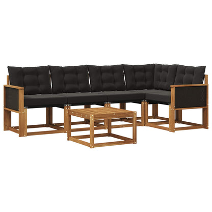 Set di divani da esterno con cuscino 6 pcs Naturale e Nero