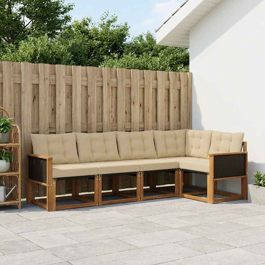 Set di divani da esterno con cuscino 6 pcs Naturale e Beige | homemem39