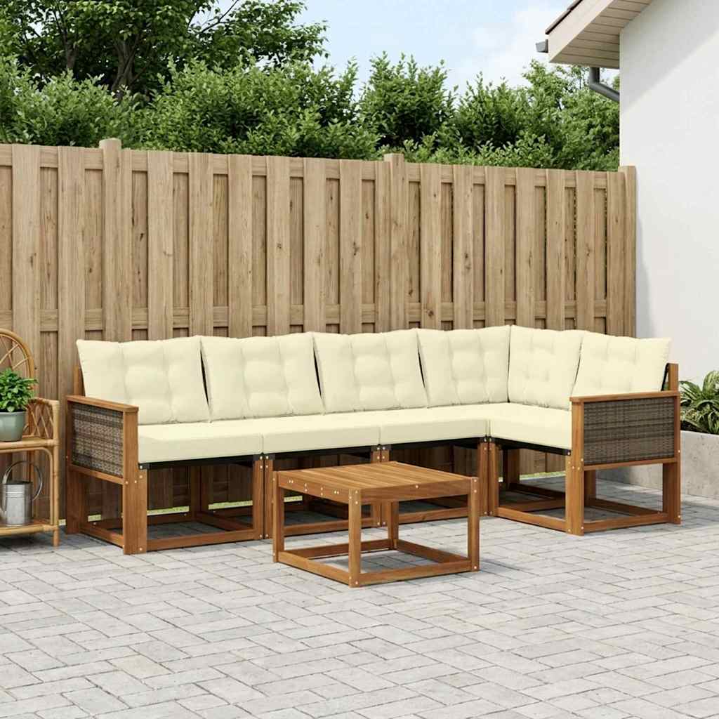 Set di divani da esterno con cuscino 6 pcs Naturale e Crema