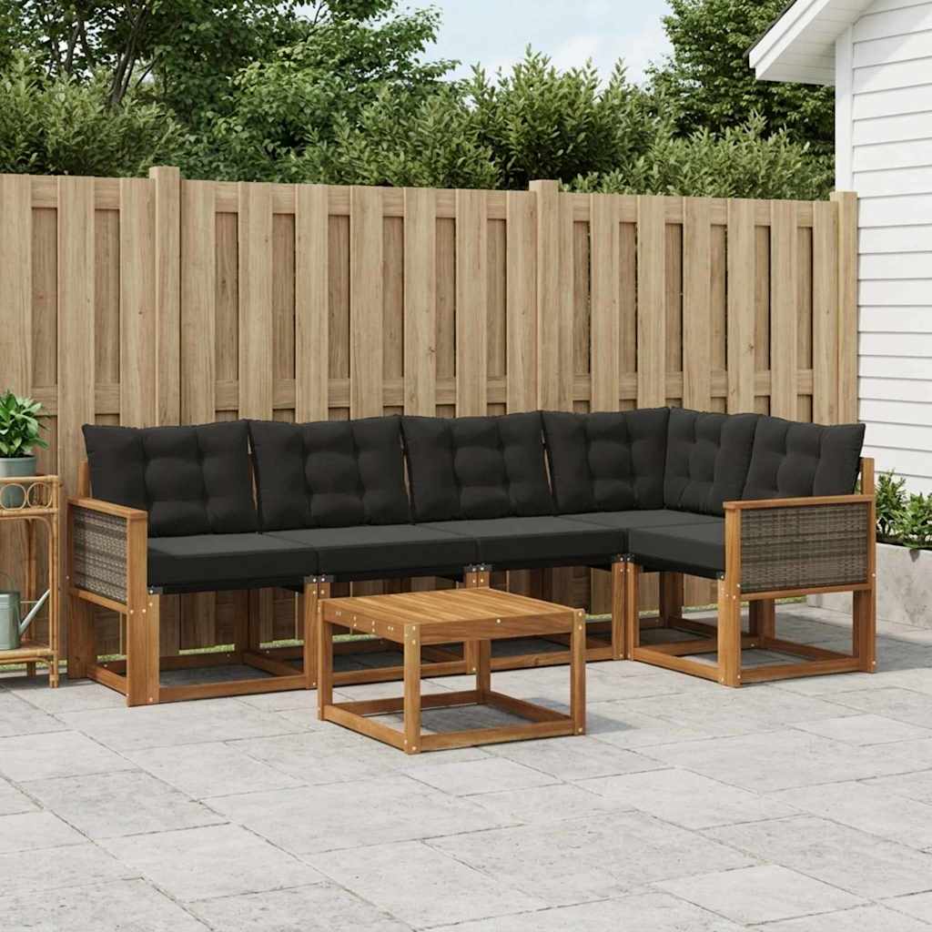 Set di divani da esterno con cuscino 6 pcs Naturale e Nero