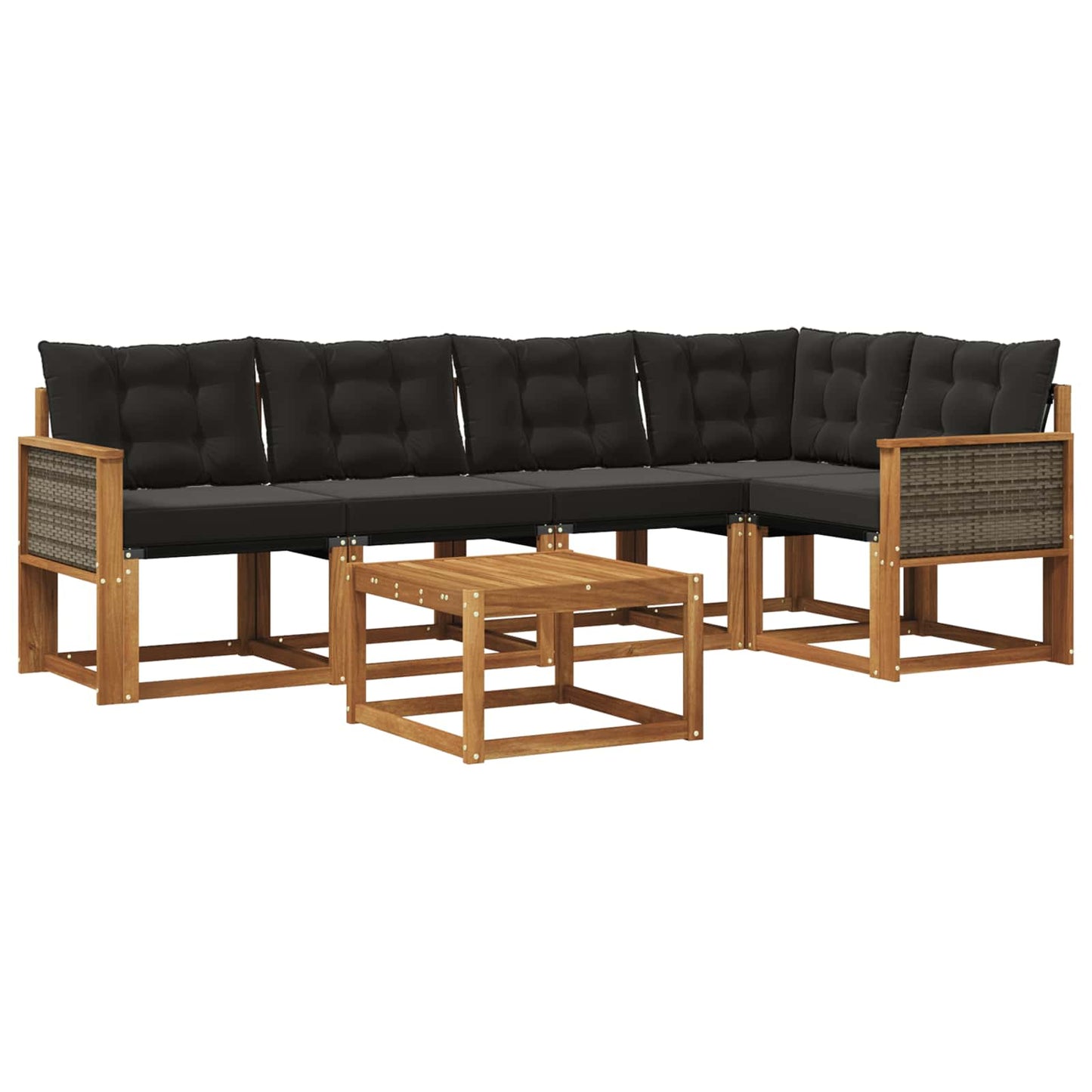 Set di divani da esterno con cuscino 6 pcs Naturale e Nero