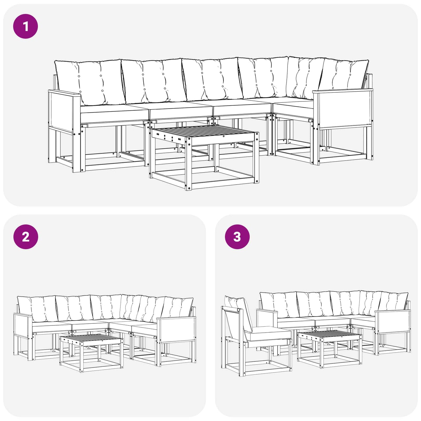 Set di divani da esterno con cuscino 6 pcs Naturale e Crema