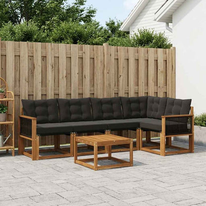 Set di divani da esterno con cuscino 6 pcs Naturale e Nero
