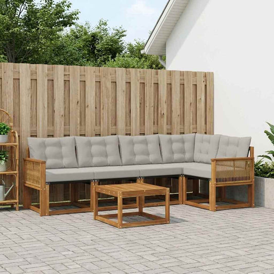 Set di divani da esterno 6 pcs Naturale e Grigio Chiaro