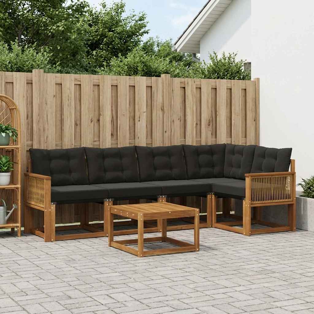 Set di divani da esterno con cuscino 6 pcs Naturale e Nero