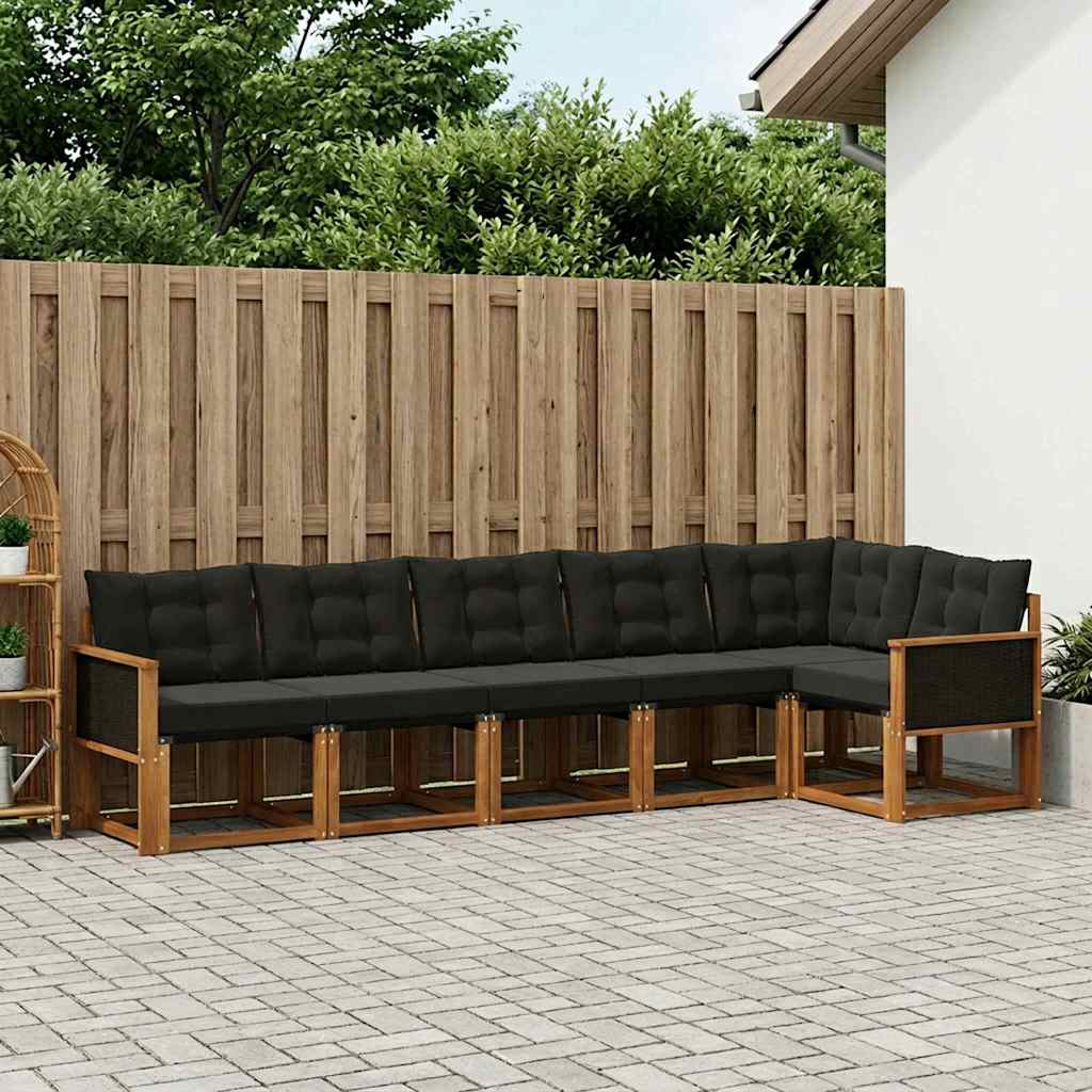 Set di divani da esterno con cuscino 6 pcs Naturale e Nero