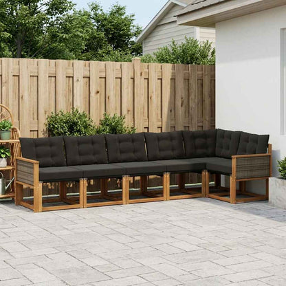 Set di divani da esterno con cuscino 6 pcs Naturale e Nero