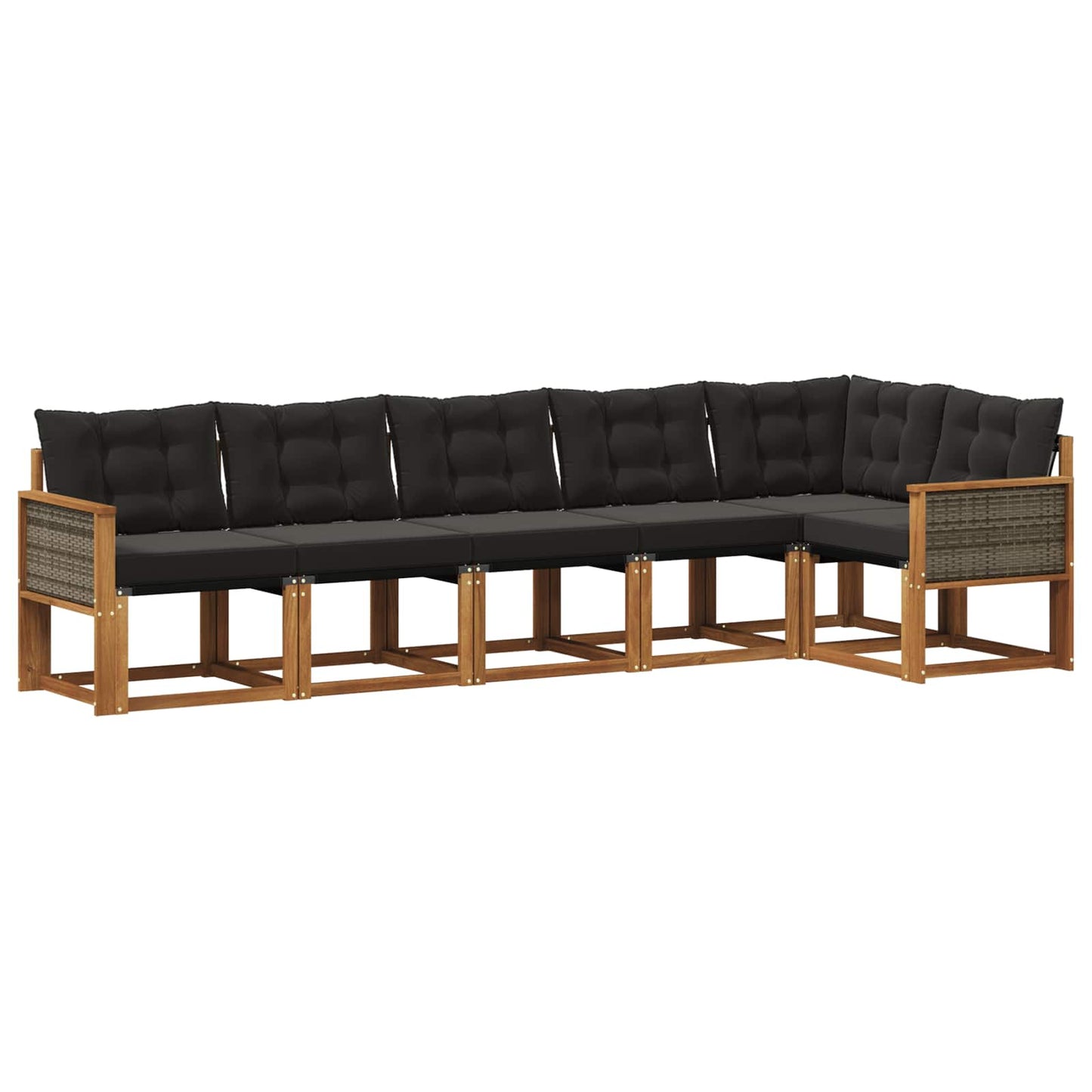 Set di divani da esterno con cuscino 6 pcs Naturale e Nero