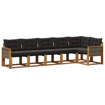Set di divani da esterno con cuscino 6 pcs Naturale e Nero
