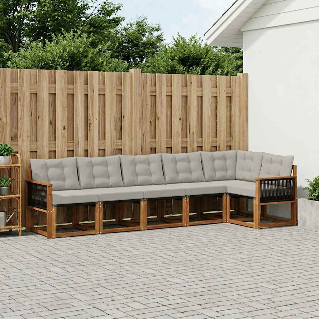Set di divani da esterno 6 pcs Naturale e Grigio Chiaro