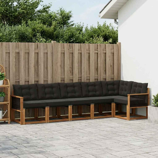 Set di divani da esterno con cuscino 6 pcs Naturale e Nero