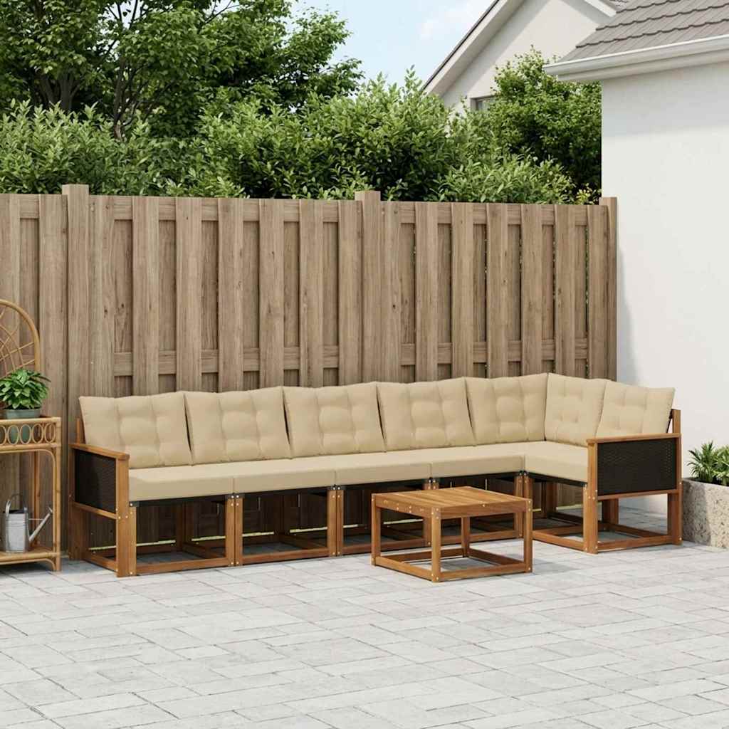 Set di divani da esterno con cuscino 7 pcs Naturale e Beige