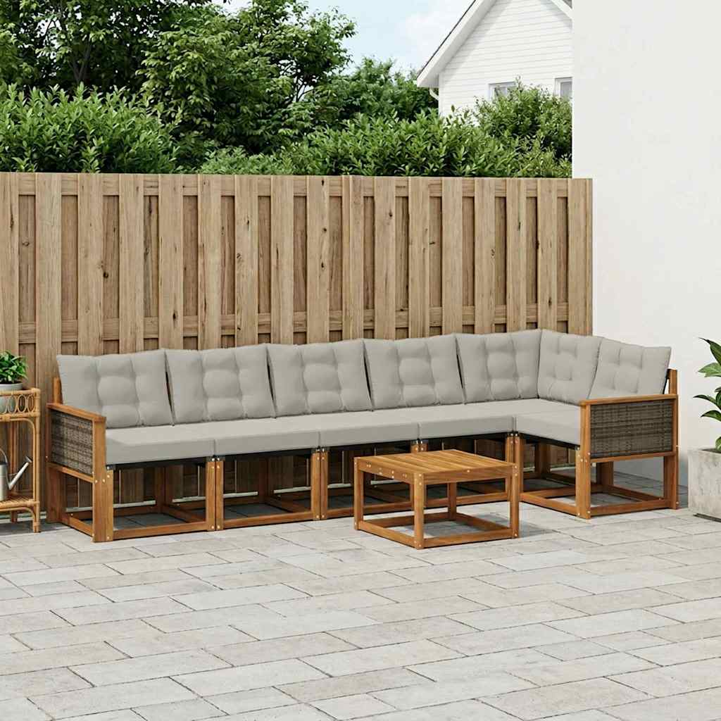 Set di divani da esterno 7 pcs Naturale e Grigio Chiaro