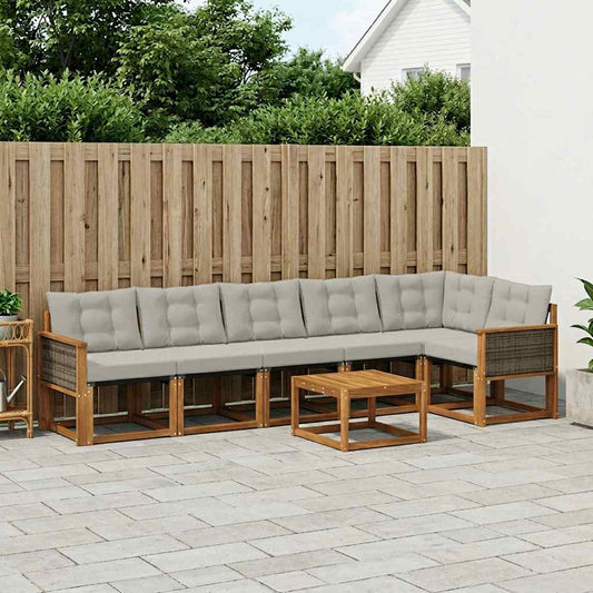 Set di divani da esterno 7 pcs Naturale e Grigio Chiaro