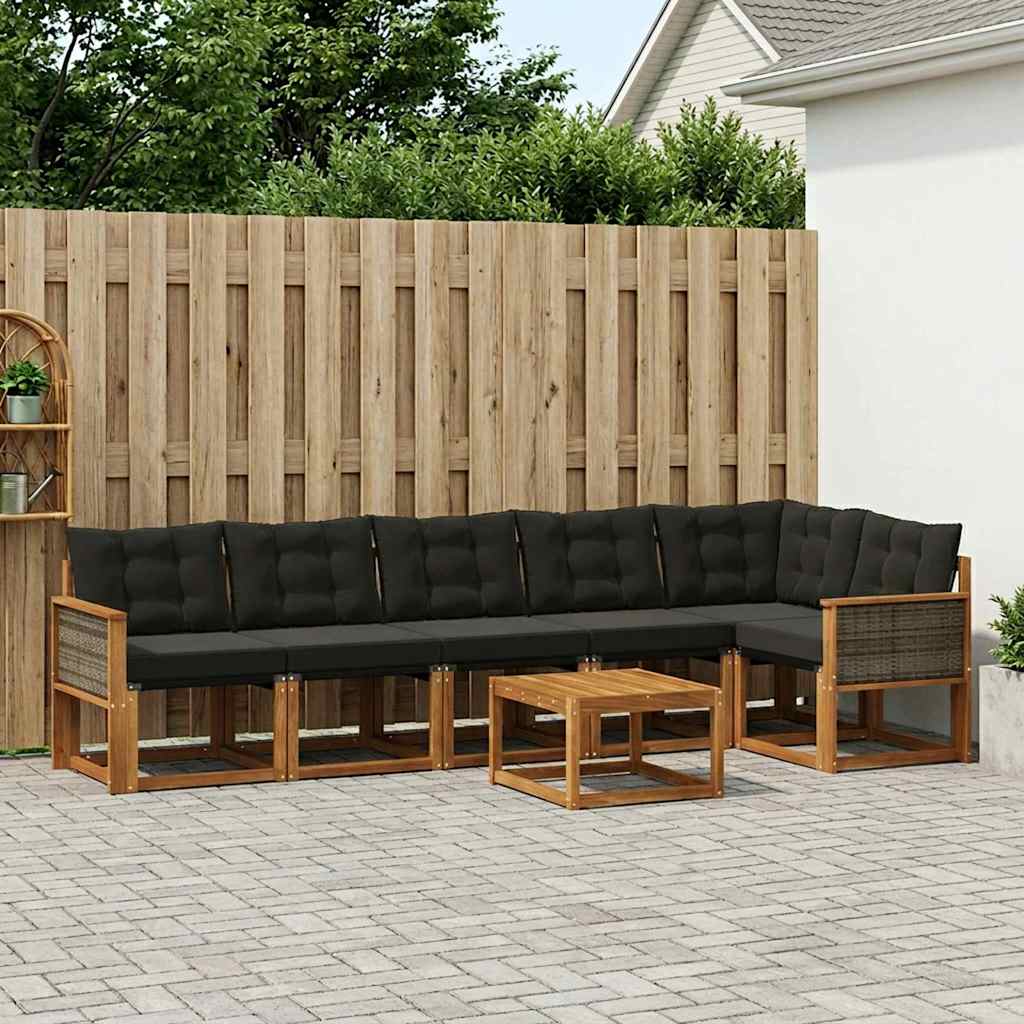 Set di divani da esterno con cuscino 7 pcs Naturale e Nero