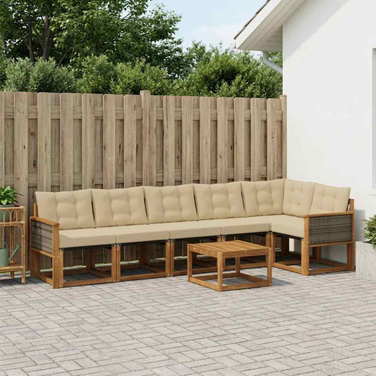 Set di divani da esterno con cuscino 7 pcs Naturale e Beige