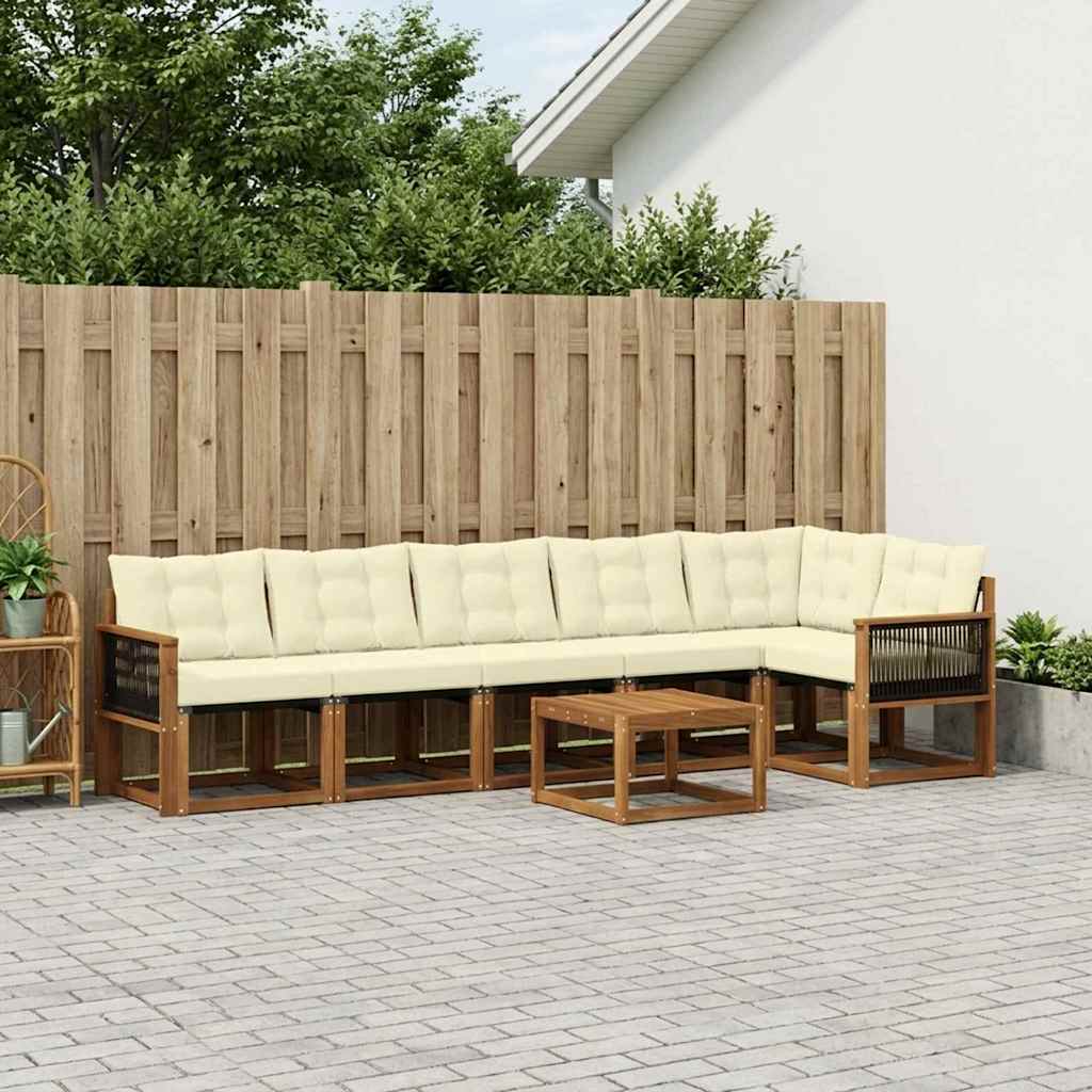 Set di divani da esterno con cuscino 7 pcs Naturale e Crema