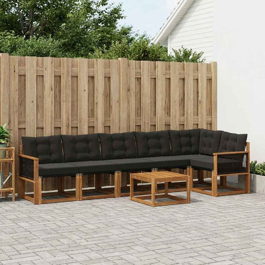 Set di divani da esterno con cuscino 7 pcs Naturale e Nero