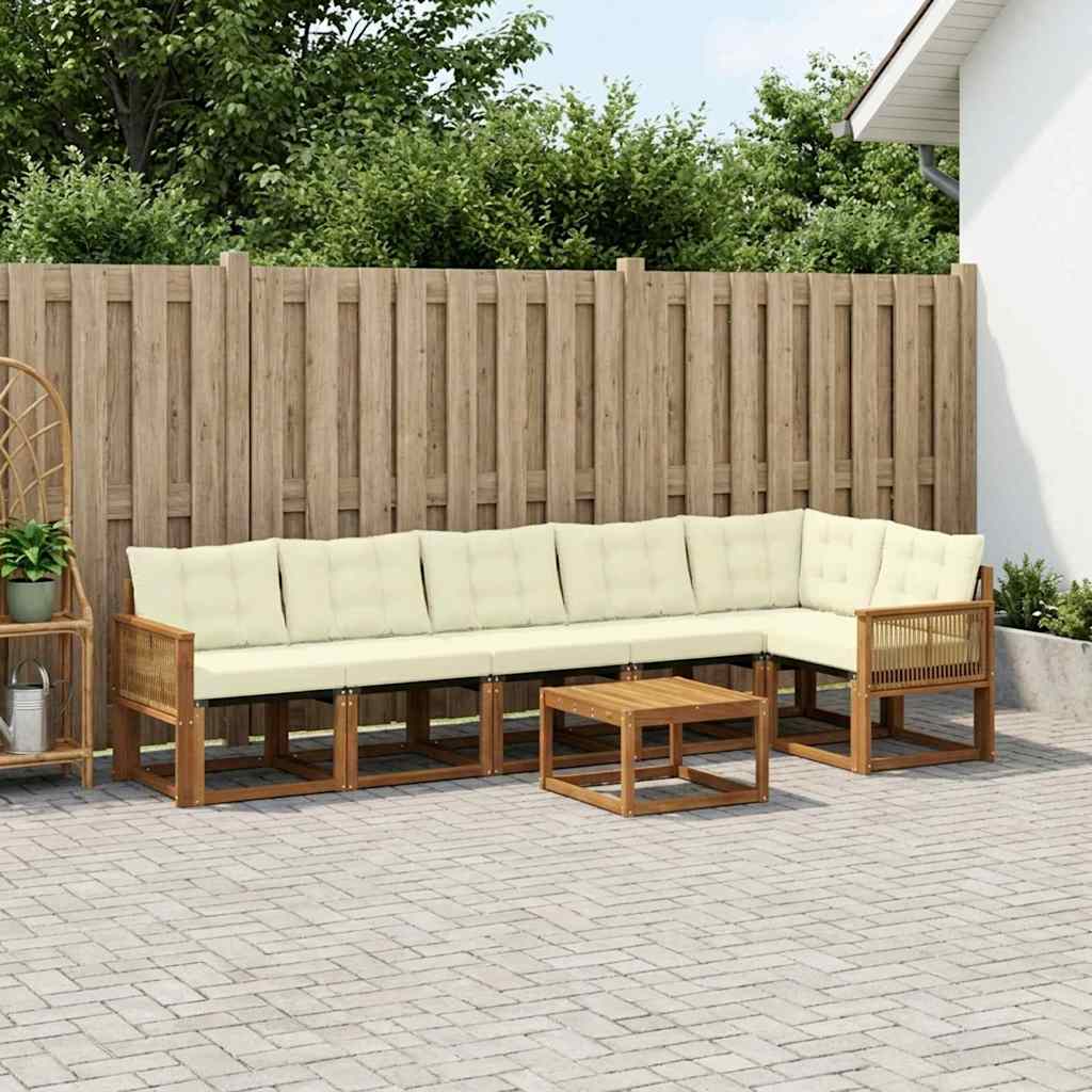 Set di divani da esterno con cuscino 7 pcs Naturale e Crema