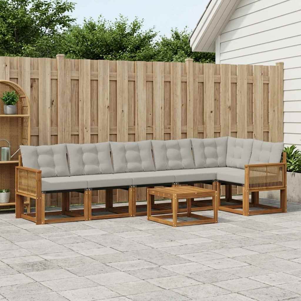 Set di divani da esterno 7 pcs Naturale e Grigio Chiaro