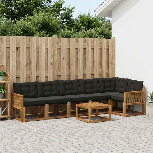 Set di divani da esterno con cuscino 7 pcs Naturale e Nero