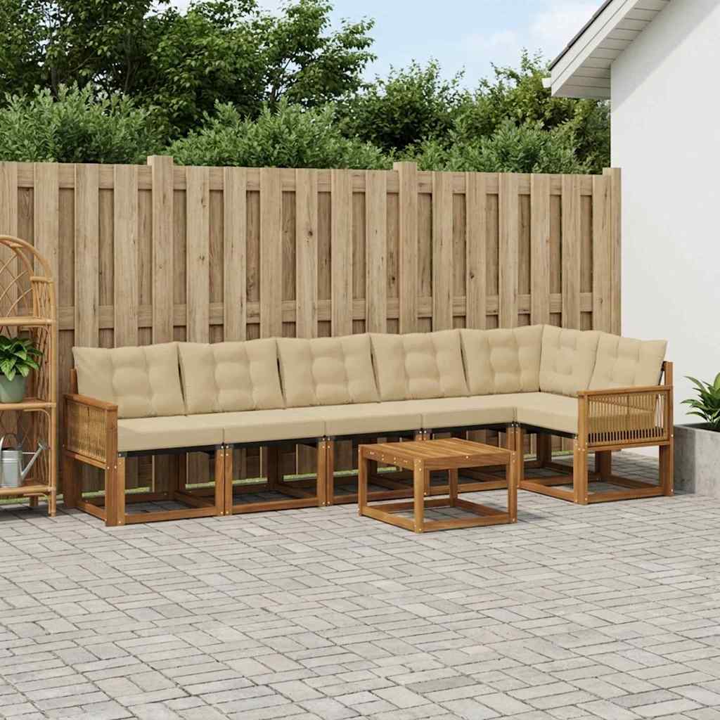 Set di divani da esterno con cuscino 7 pcs Naturale e Beige