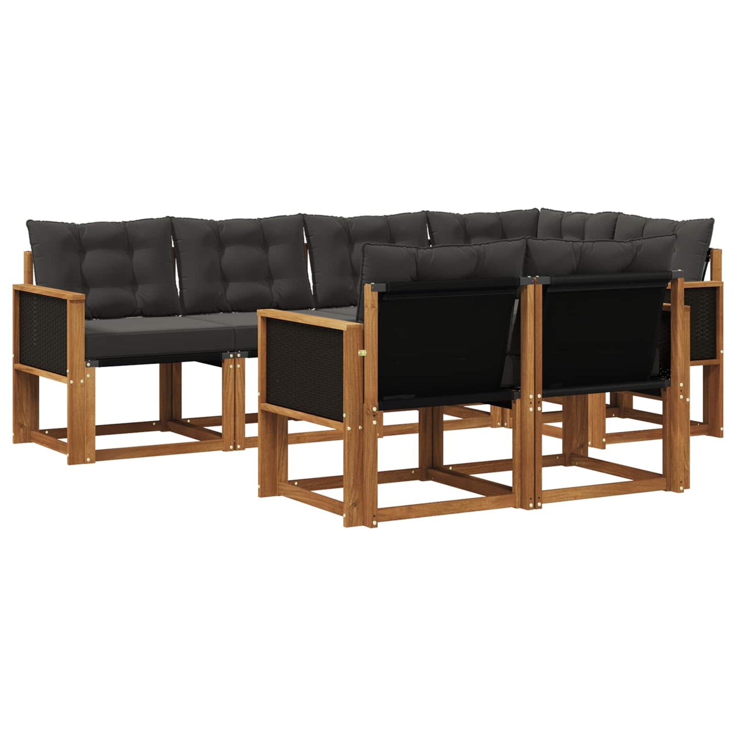 Set di divani da esterno con cuscino 7 pcs Naturale e Nero