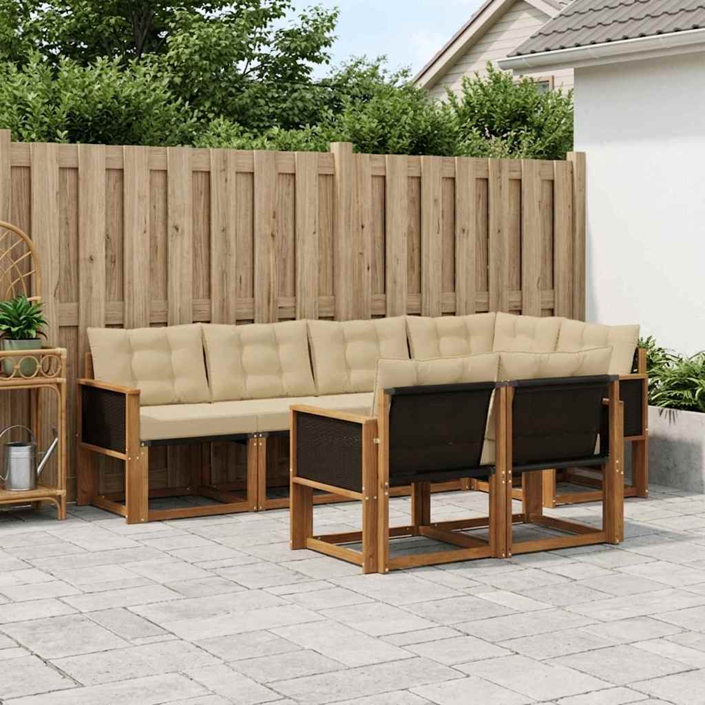 Set di divani da esterno con cuscino 7 pcs Naturale e Beige