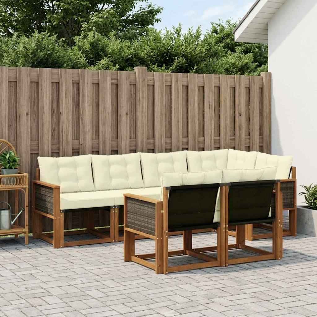Set di divani da esterno con cuscino 7 pcs Naturale e Crema