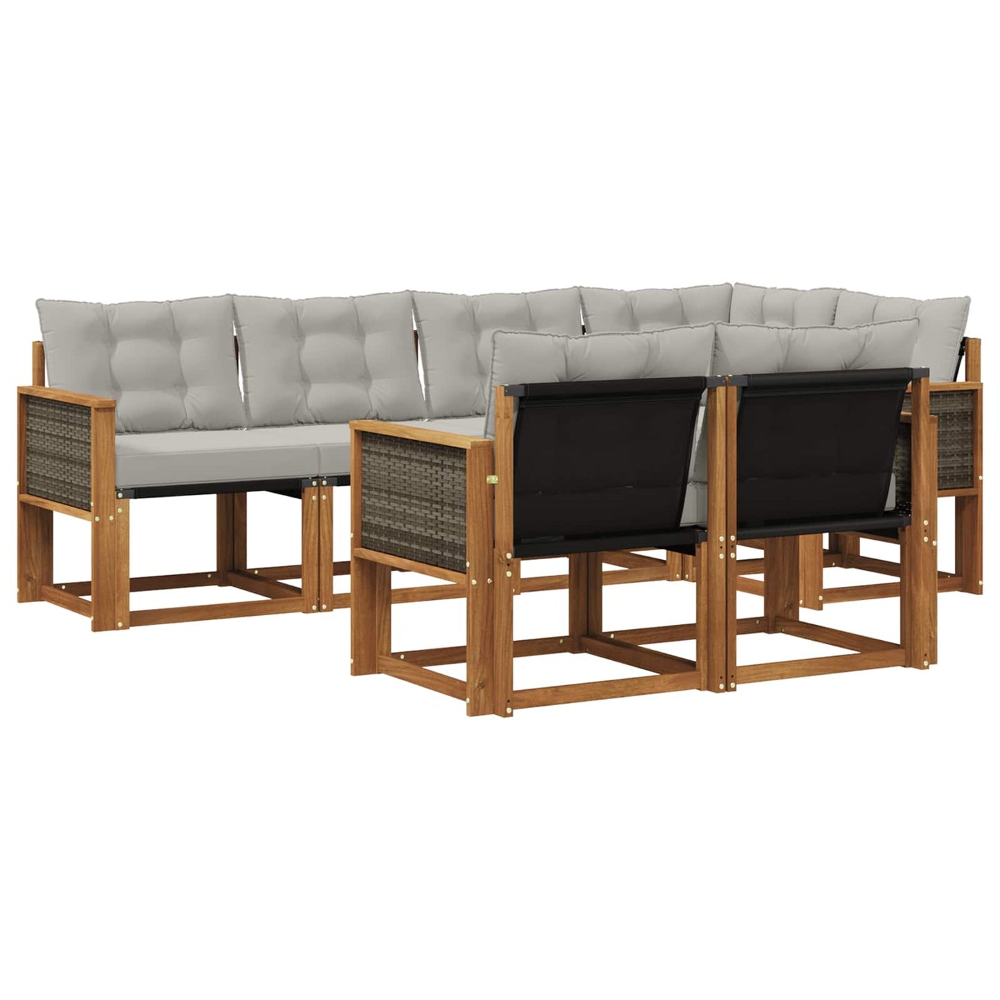 Set di divani da esterno 7 pcs Naturale e Grigio Chiaro