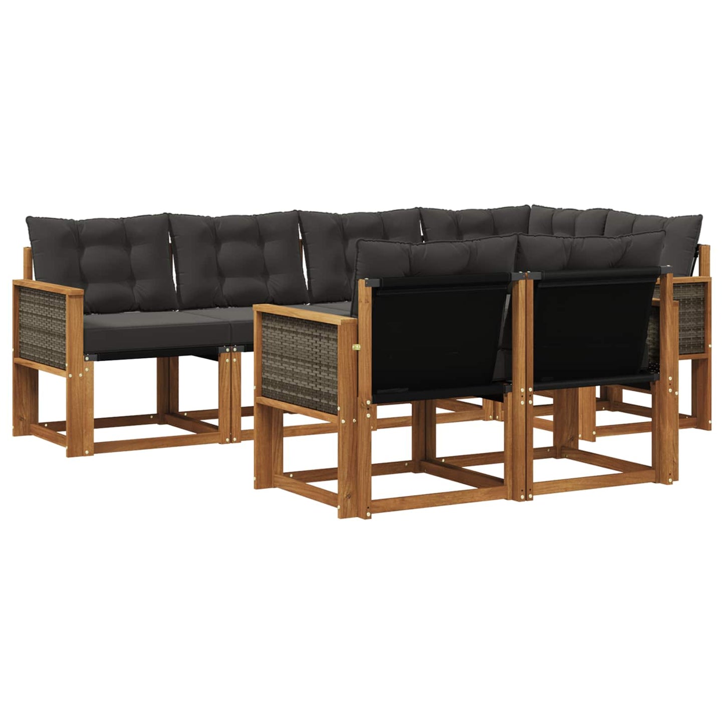 Set di divani da esterno con cuscino 7 pcs Naturale e Nero