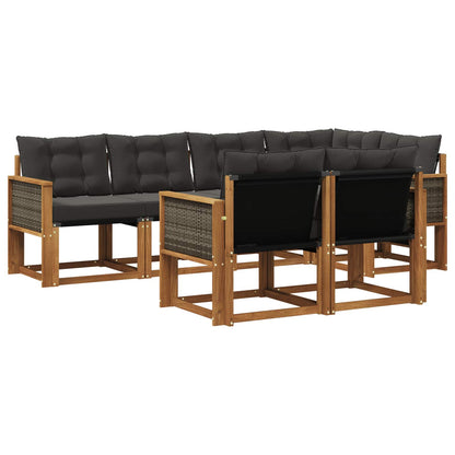 Set di divani da esterno con cuscino 7 pcs Naturale e Nero