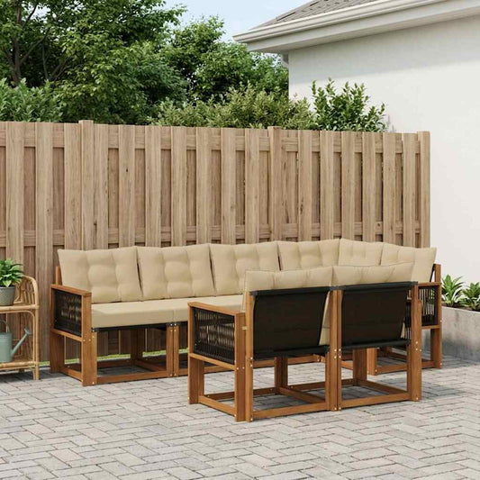 Set di divani da esterno con cuscino 7 pcs Naturale e Beige