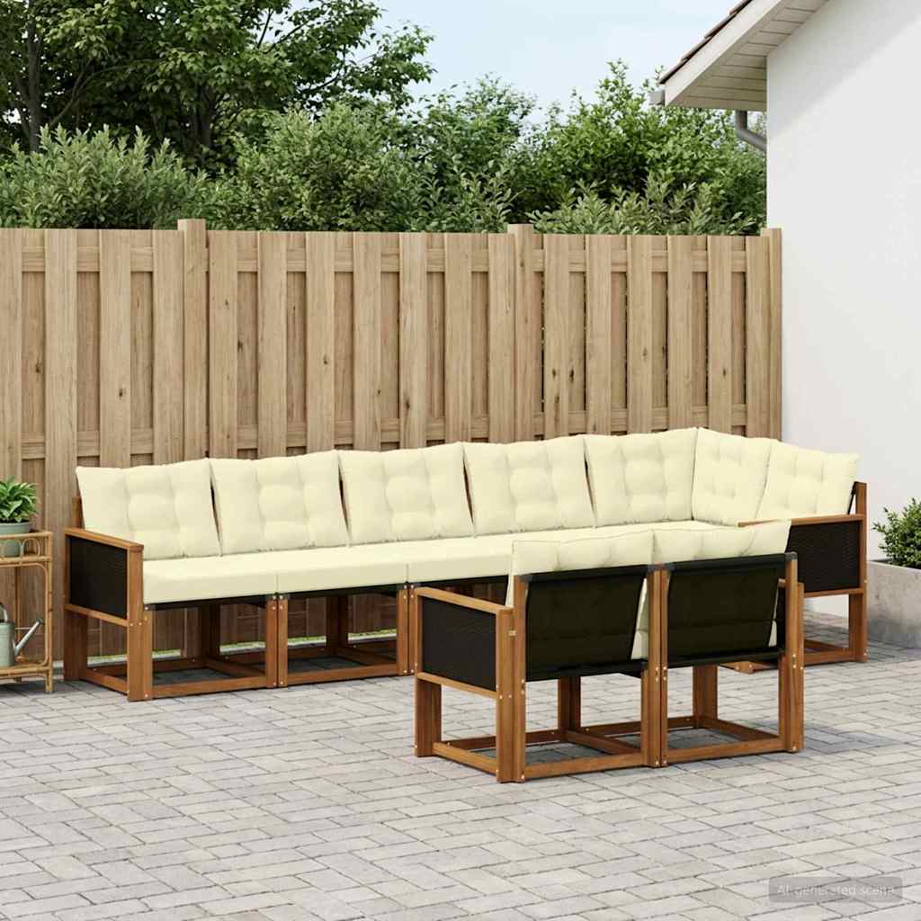 Set di divani da esterno con cuscino 8 pcs Naturale e Crema