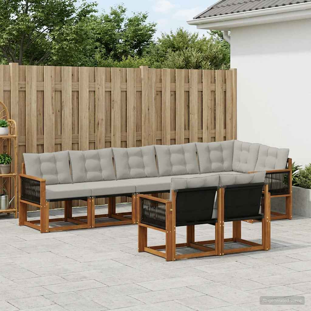Set di divani da esterno 8 pcs Naturale e Grigio Chiaro