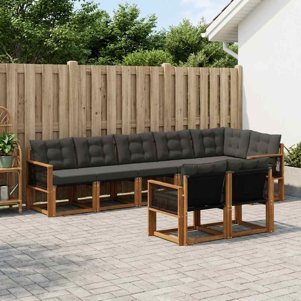 Set di divani da esterno con cuscino 8 pcs Naturale e Nero