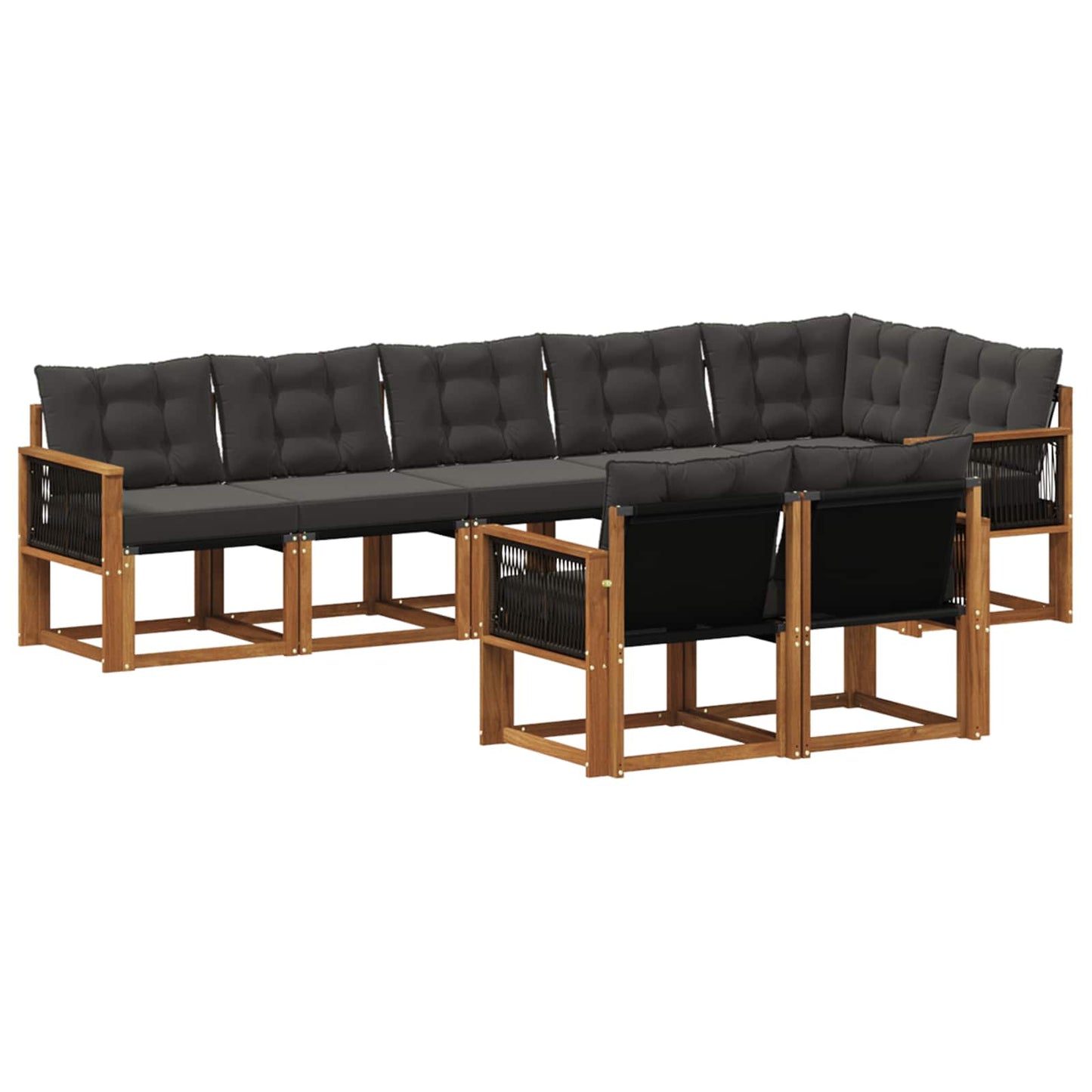 Set di divani da esterno con cuscino 8 pcs Naturale e Nero