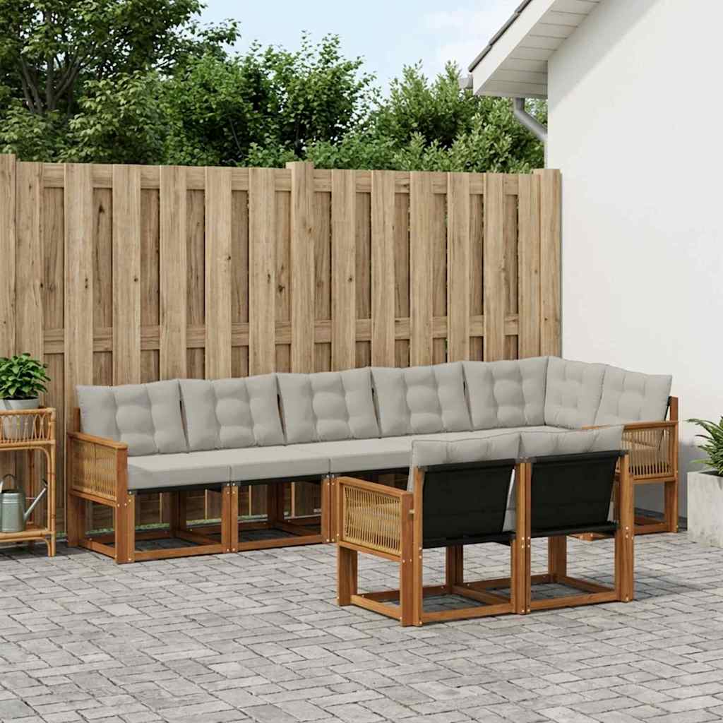 Set di divani da esterno 8 pcs Naturale e Grigio Chiaro