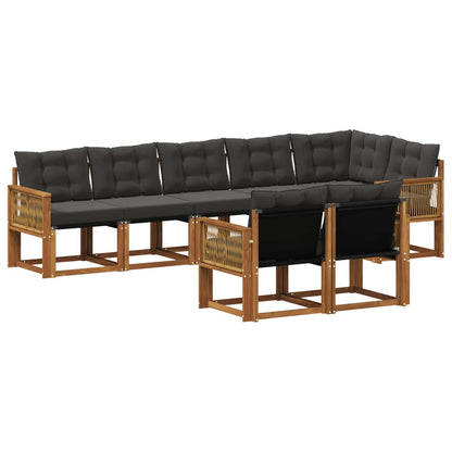 Set di divani da esterno con cuscino 8 pcs Naturale e Nero
