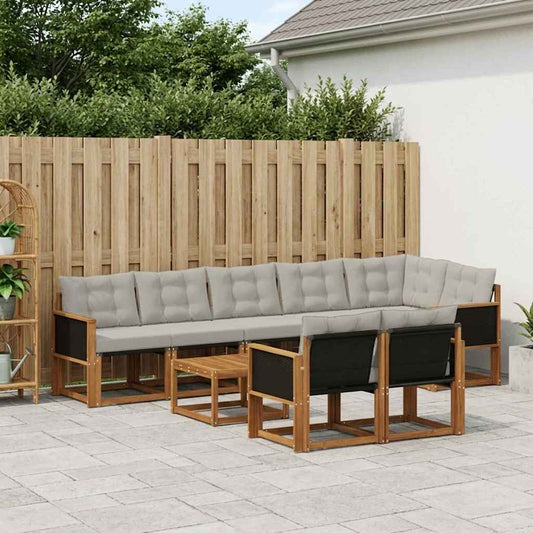 Set di divani da esterno 9 pcs Naturale e Grigio Chiaro