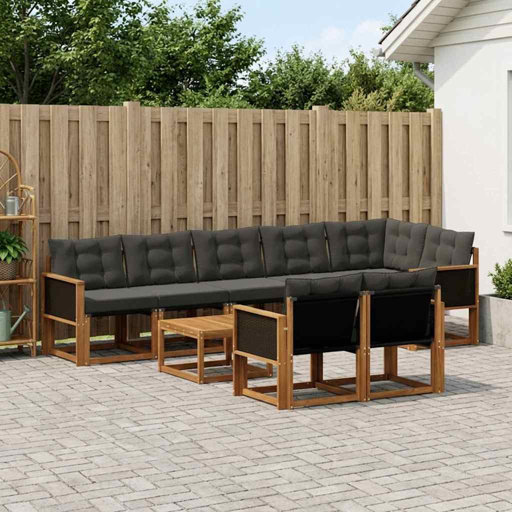 Set di divani da esterno con cuscino 9 pcs Naturale e Nero | homemem39