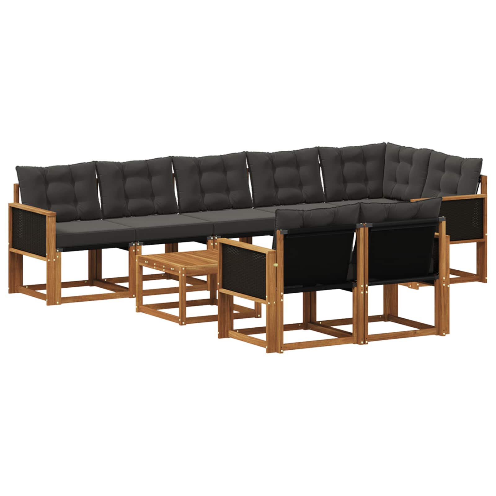 Set di divani da esterno con cuscino 9 pcs Naturale e Nero | homemem39