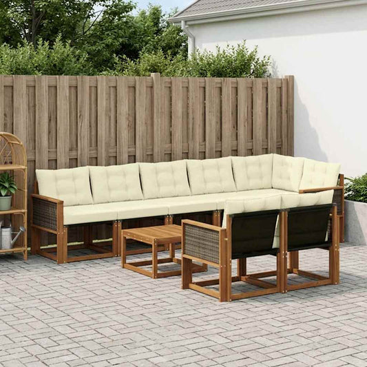 Set di divani da esterno con cuscino 9 pcs Naturale e Crema | homemem39