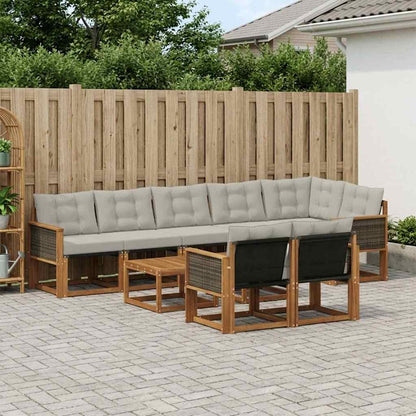 Set di divani da esterno 9 pcs Naturale e Grigio Chiaro