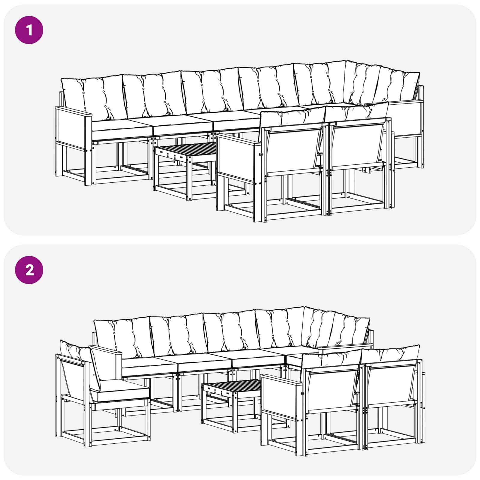 Set di divani da esterno con cuscino 9 pcs Naturale e Nero | homemem39