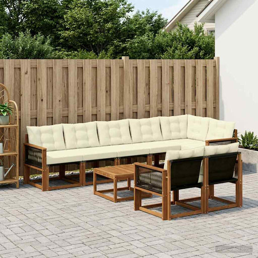 Set di divani da esterno con cuscino 9 pcs Naturale e Crema