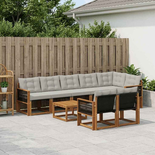 Set di divani da esterno 9 pcs Naturale e Grigio Chiaro